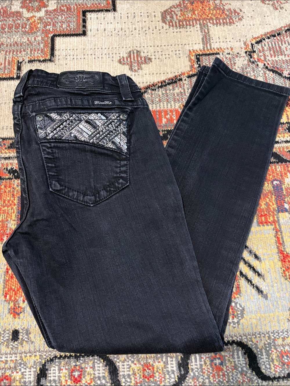 Miss Me Black Skinny Jeans with Embellished Pocket Trim